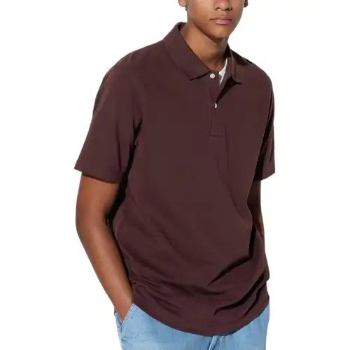 UNIQLO T Shirts Unisex Dark Red Polo Collar Moderate Straight Fit