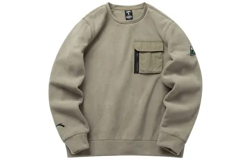 Anta Outdoor Collection Solid Color Fleece Lined Front Chest Patch Pocket Polar Fleece Crew Neck Sweatshirt Men's