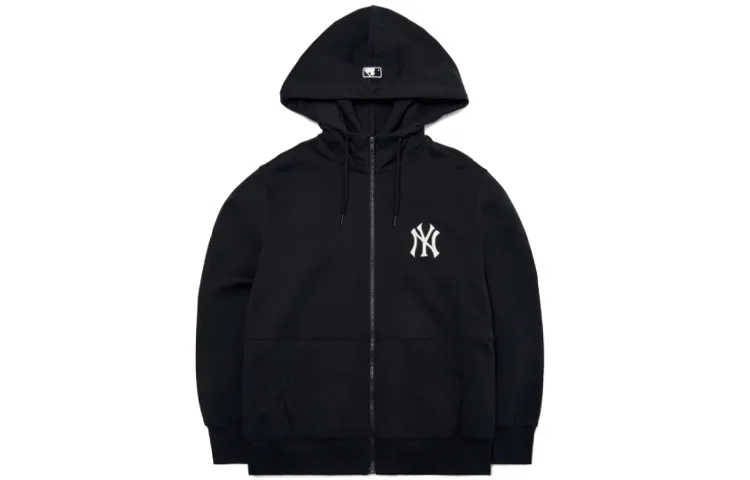 MLB Sweatshirts Unisex Black Hooded Moderate Cardigan
