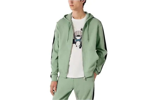 HERMES Sweatshirts Men's Green Hooded Moderate Cardigan