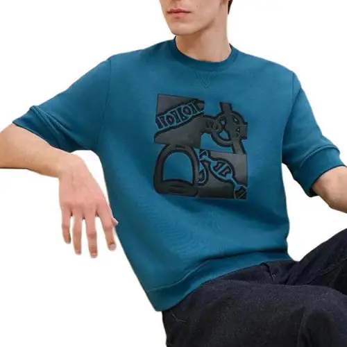 HERMES T Shirts Men's Blue Crew Neck Moderate Straight Fit