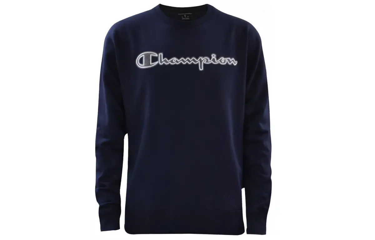 Champion FW21 Letter Print Fleece Lined Casual Pullover US Version Sweatshirt Unisex Navy Blue
