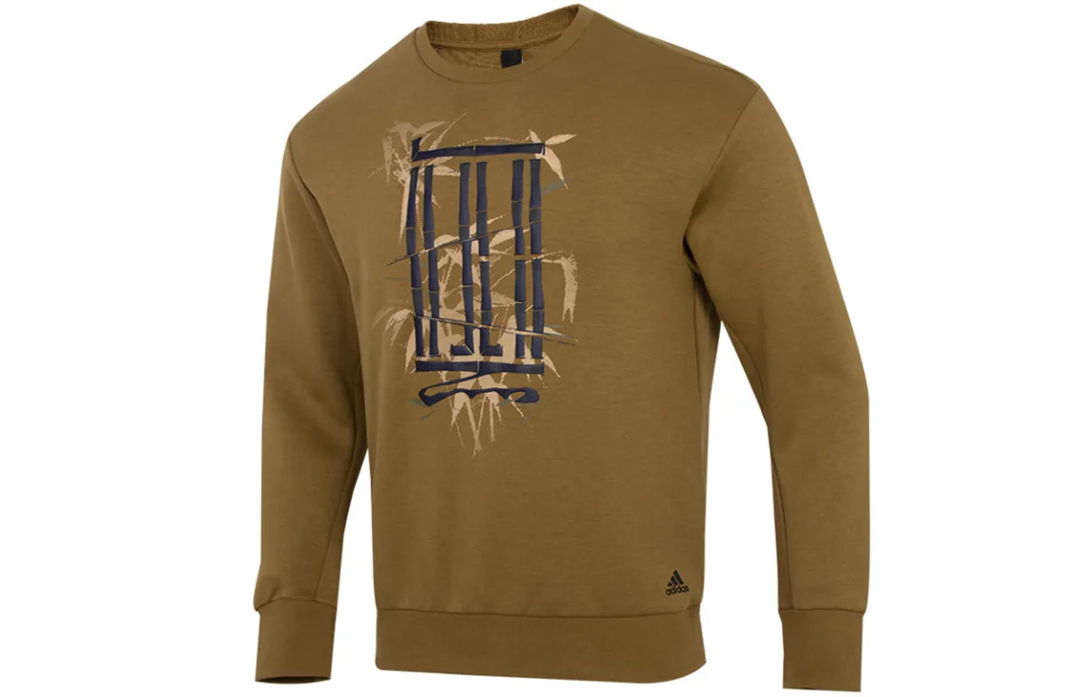 Adidas Sweatshirts Men's Dark Khaki Crew Neck Moderate Regular