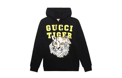 GUCCI Sweatshirts Men's Black Hooded Moderate Regular