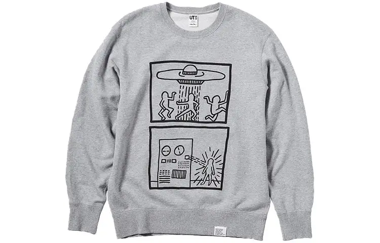 UNIQLO X Keith Haring Sweatshirts Unisex Gray Crew Neck Moderate Regular