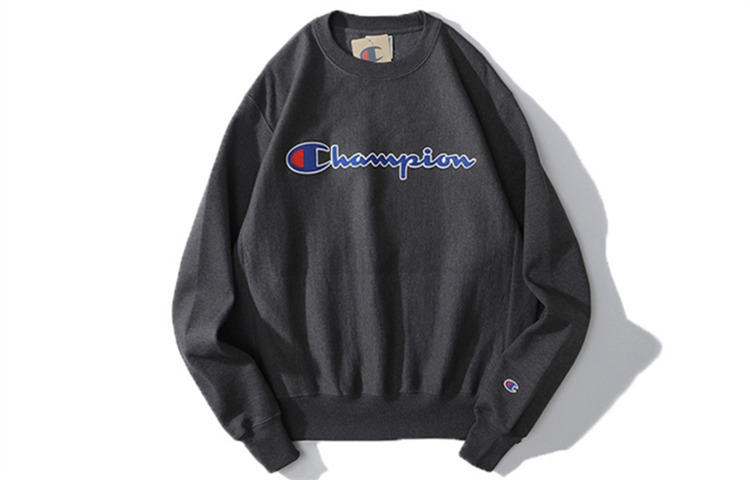 Champion Grass Stitched Applique Fleece Lined, US Version, Winter Sweatshirt Unisex Dark Gray