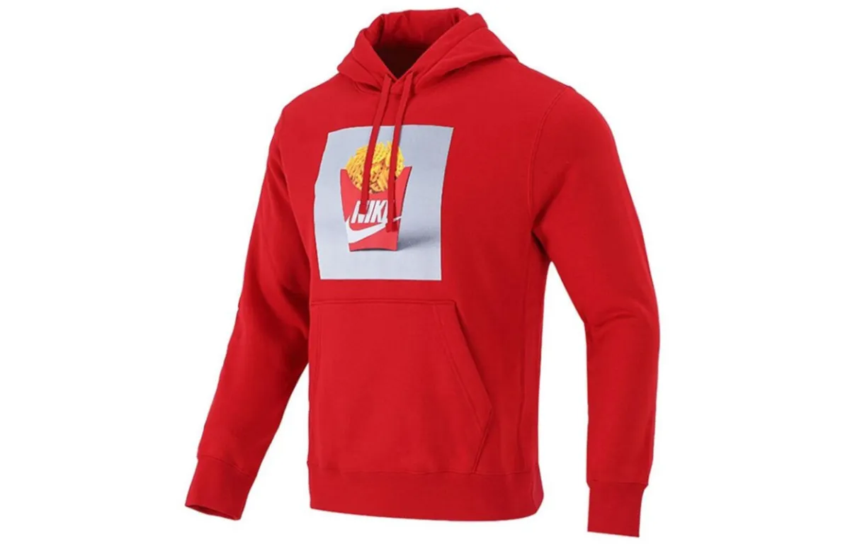 Nike Sportswear Shoe Box French Fries Print Brushed Thickened Thermal Sports Fleece Lined Hooded Pullover Sweatshirt