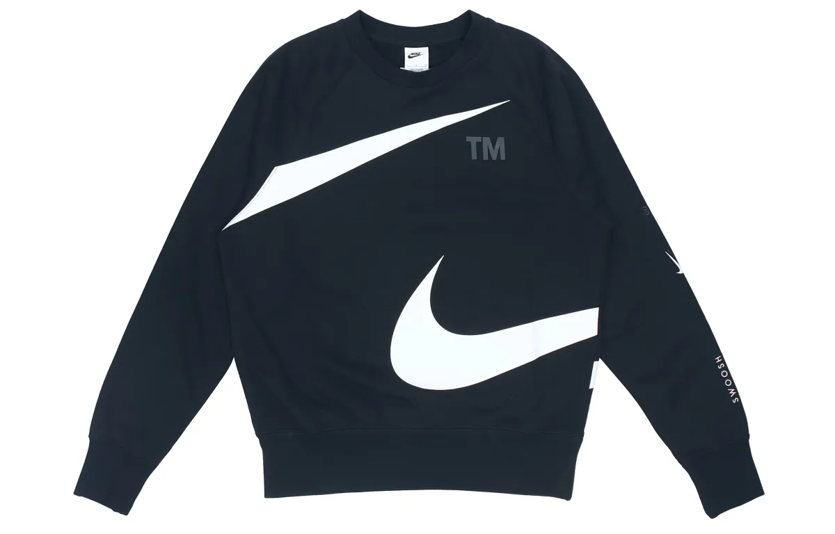 Nike Swoosh Ft Crew Large Logo Knit Crew Neck Pullover Black