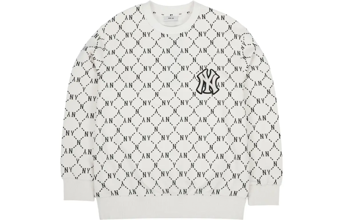 MLB Monogram Sweatshirts Unisex Cream Crew Neck Moderate