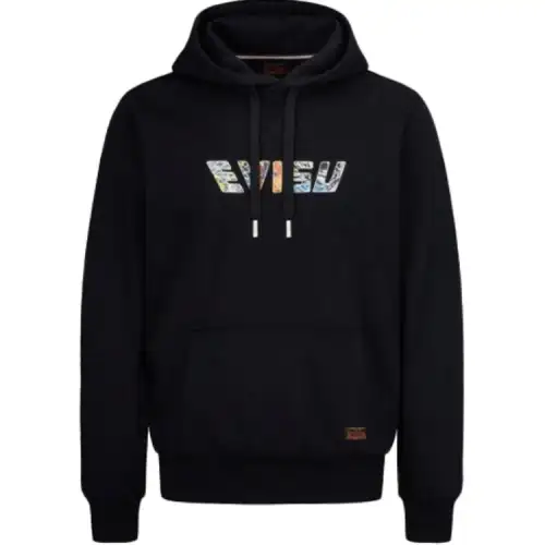 EVISU Sweatshirts Men's Black Hooded Moderate Heavyweight