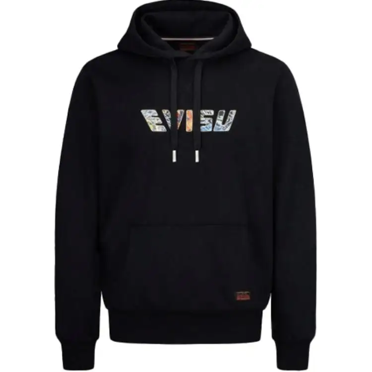EVISU Sweatshirts Men's Black Hooded Moderate Heavyweight
