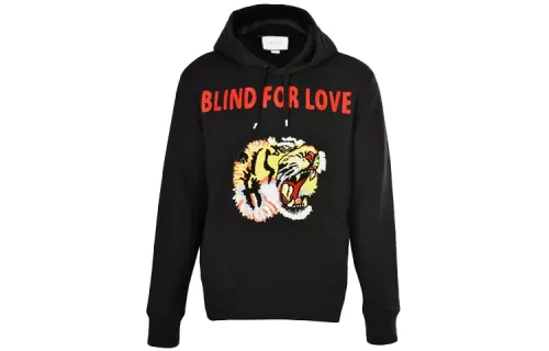 GUCCI Sweatshirts Men's Black Hooded Moderate Regular