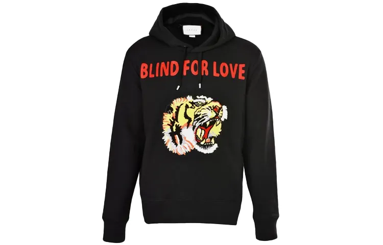 GUCCI Sweatshirts Men's Black Hooded Moderate Regular