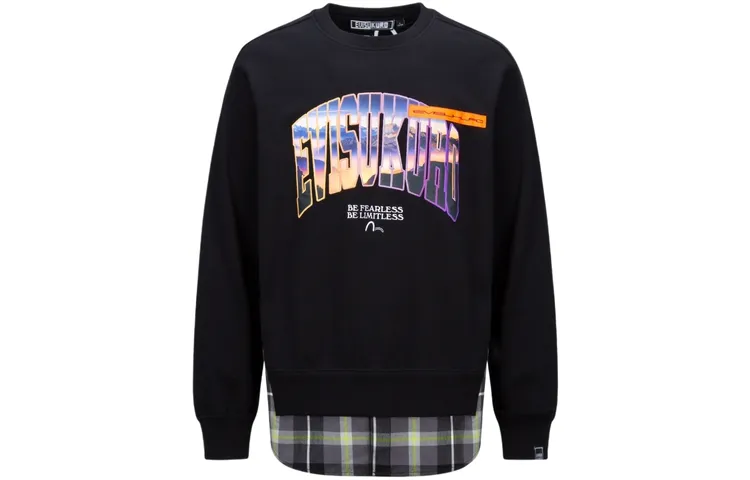 EVISU Sweatshirts Unisex Crew Neck Moderate Mock Two Piece