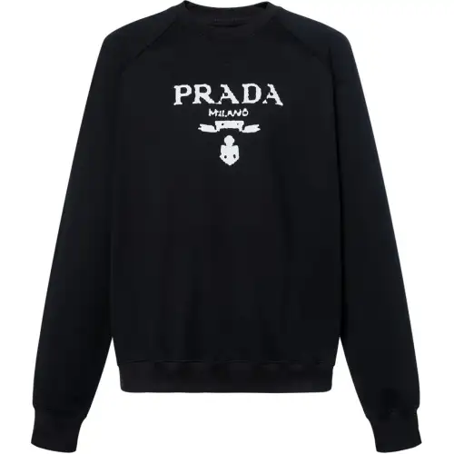 PRADA Printed Cotton Fleece Crewneck Sweatshirt