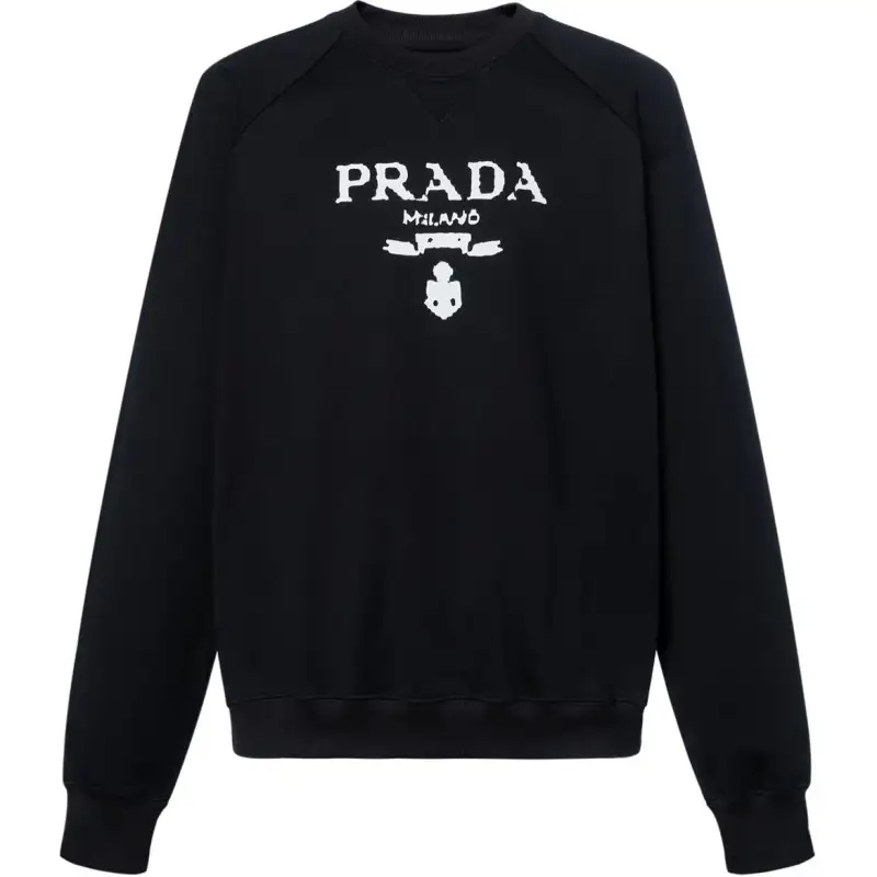 PRADA Printed Cotton Fleece Crewneck Sweatshirt