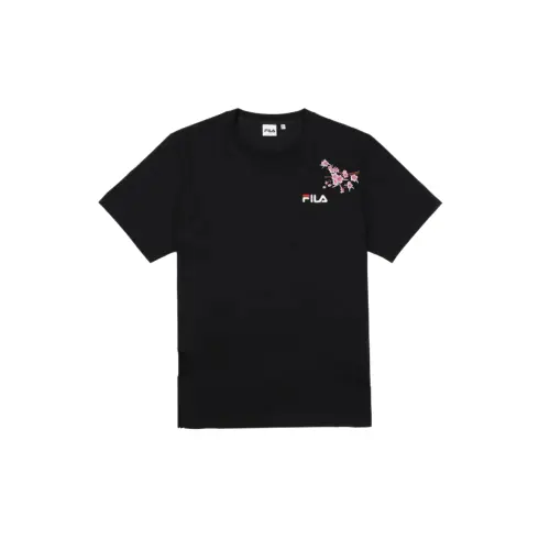 FILA T Shirts Unisex Black Crew Neck Moderate Straight Fit