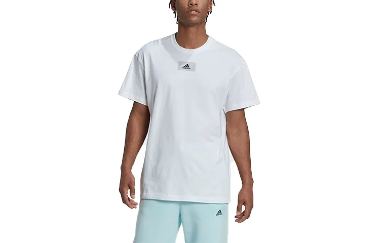 Adidas T-Shirts Men's White Crew Neck Moderate Straight Fit
