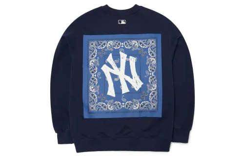 MLB Cashew Flower Sweatshirts Unisex Dark Marine Blue Crew Neck Moderate Other