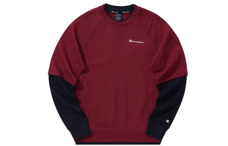 Champion Patchwork Pullover Without Hood Fleece Lined Crew Neck Sweatshirt Unisex