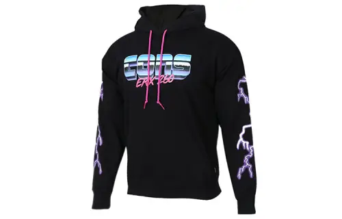 Converse Lightning Logo Print American Vintage Sports Fleece Lined Pullover, Winter Sweatshirt Men's Black