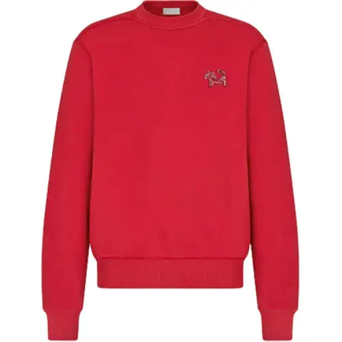 DIOR Quarterly New Products Sweatshirts Men's Red Crew Neck Moderate Regular