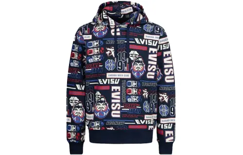 EVISU Sweatshirts Men's Blue Hooded Moderate Heavyweight