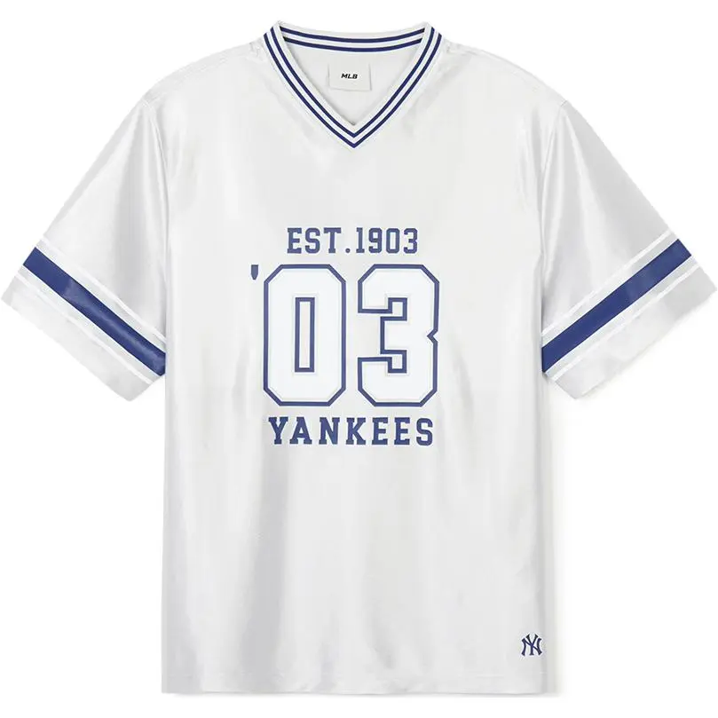 MLB T-Shirts Unisex Silver V-neck Moderate Straight Fit