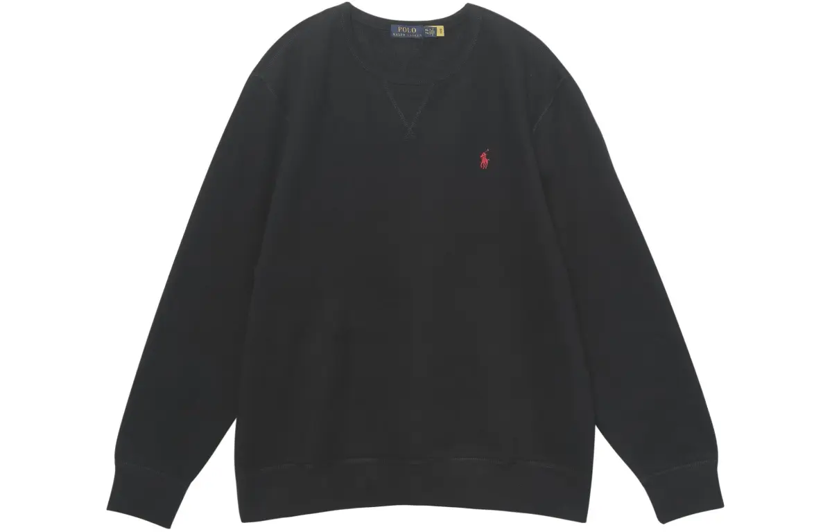 Polo Ralph Lauren Classic Solid Color Logo Embroidery Pullover Crew Neck Fleece Lined Sweatshirt Men's Black