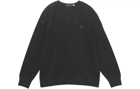 Polo Ralph Lauren Classic Solid Color Logo Embroidery Pullover Crew Neck Fleece Lined Sweatshirt Men's Black