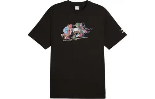 PUMA T Shirts Men's Black Crew Neck Moderate