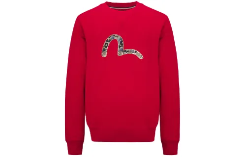EVISU Sweatshirts Men's Red Crew Neck Moderate Regular