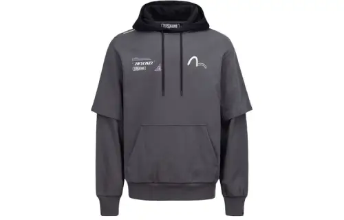 EVISU Sweatshirts Men's Dark Gray Hooded Moderate Mock Two Piece