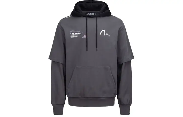 EVISU Sweatshirts Men's Dark Gray Hooded Moderate Mock Two Piece