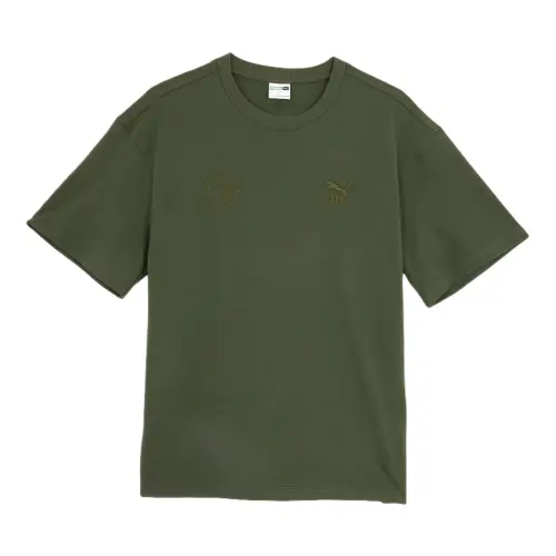 PUMA T Shirts Unisex Army Green Crew Neck Moderate