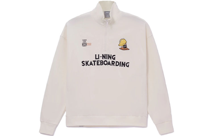 Li Ning Skateboard Sweatshirts Men's Ecru Stand Collar Moderate Regular