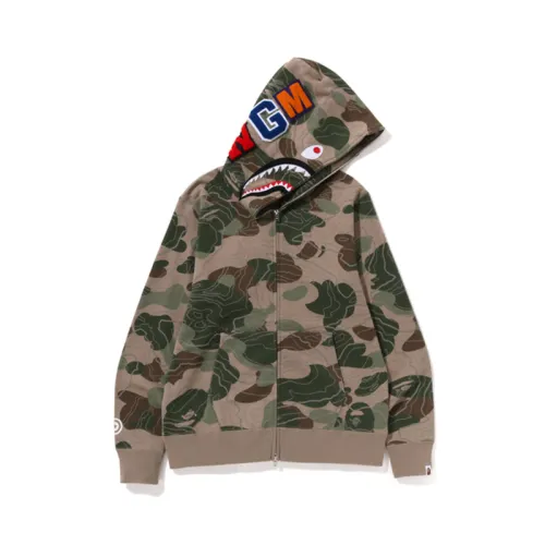 A BATHING APE Bape FW23 LAYERED LINE series FW23 layered camouflage shark hat loose sweatshirt for men