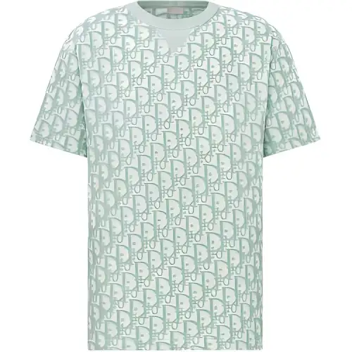 DIOR T Shirts Men's Green Crew Neck Moderate Straight Fit