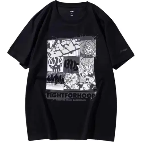 Li Ning T Shirts Men's Black Crew Neck Moderate