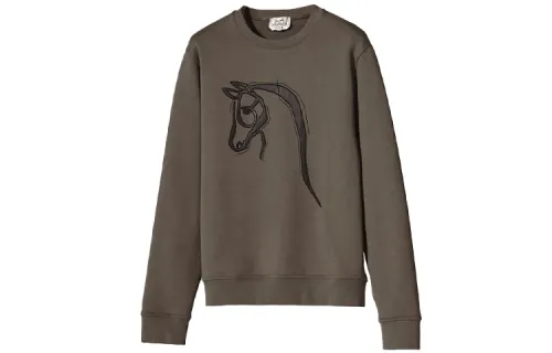 HERMES Sweatshirts Men's Brown Crew Neck Moderate Regular
