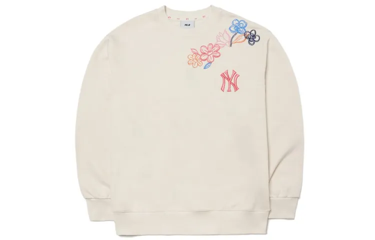 MLB New York Yankees Sweatshirts Unisex Ecru Crew Neck Moderate Regular