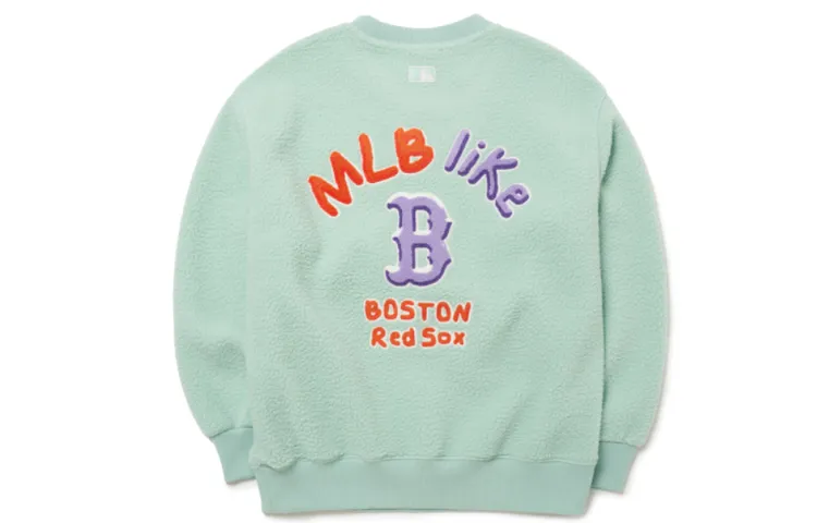 MLB Boston Red Sox, Sherpa Sports Fleece Lined Crew Neck Sweatshirt Unisex Mint Green