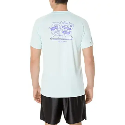 ASICS T Shirts Men's Sea Blue Crew Neck Moderate