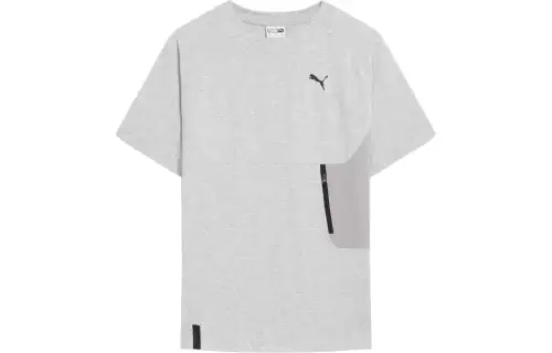 PUMA T7 T Shirts Men's Gray Crew Neck Moderate Straight Fit