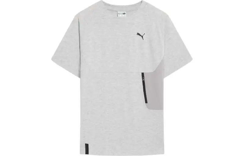 PUMA T7 T Shirts Men's Gray Crew Neck Moderate Straight Fit