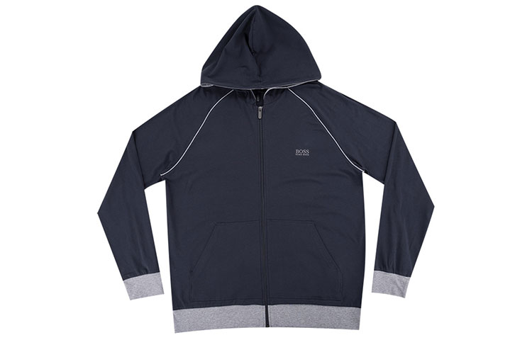 HUGO BOSS ОЗ21 вышивка слово Мать логотип с замками капюшон толстовка куртка мужской стиль темно голубой