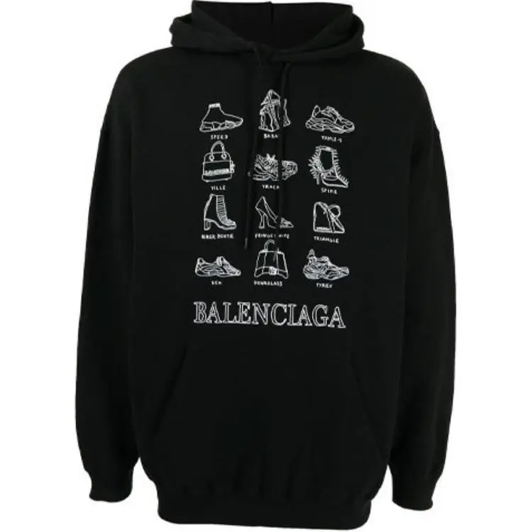 Balenciaga Sweatshirts Men's Black Hooded Moderate Regular