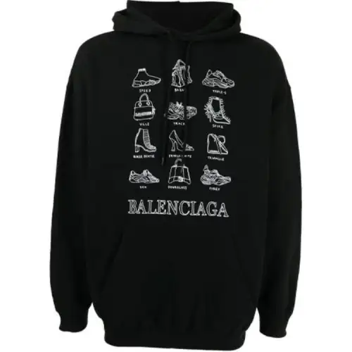 Balenciaga Sweatshirts Men's Black Hooded Moderate Regular