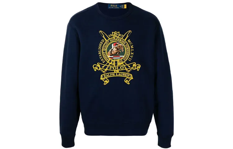 Polo Ralph Lauren FW21 Men Embroidered Fleece Round Neck Pullover Blue
