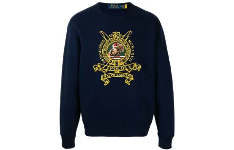 Polo Ralph Lauren FW21 Men Embroidered Fleece Round Neck Pullover Blue